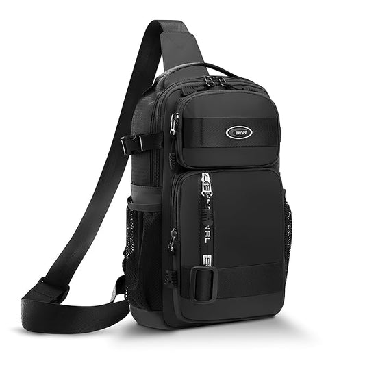 Black Crossbody Sling Bag for Travel, Cycling & Hiking