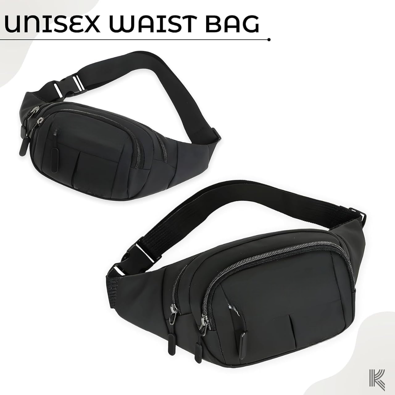 Black Waist Bag for Man & Woman