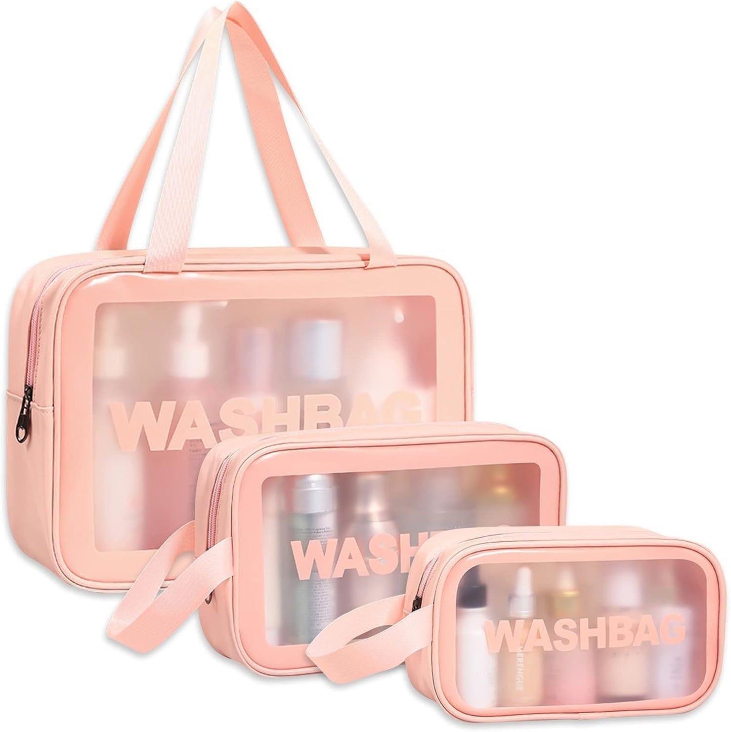 Travel Waterproof Toiletry Storage Kit (Set of 3, Light Pink )