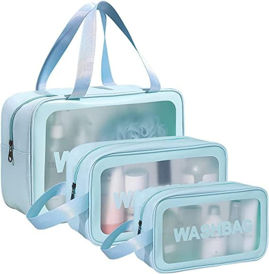 Travel Waterproof Toiletry Storage Kit (Set of 3, Blue )