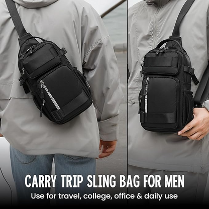 Black Crossbody Sling Bag for Travel, Cycling & Hiking