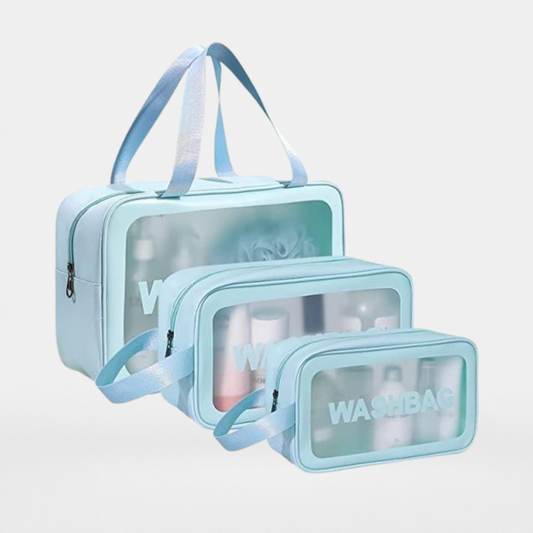 Travel Waterproof Toiletry Storage Kit (Set of 3, Blue )